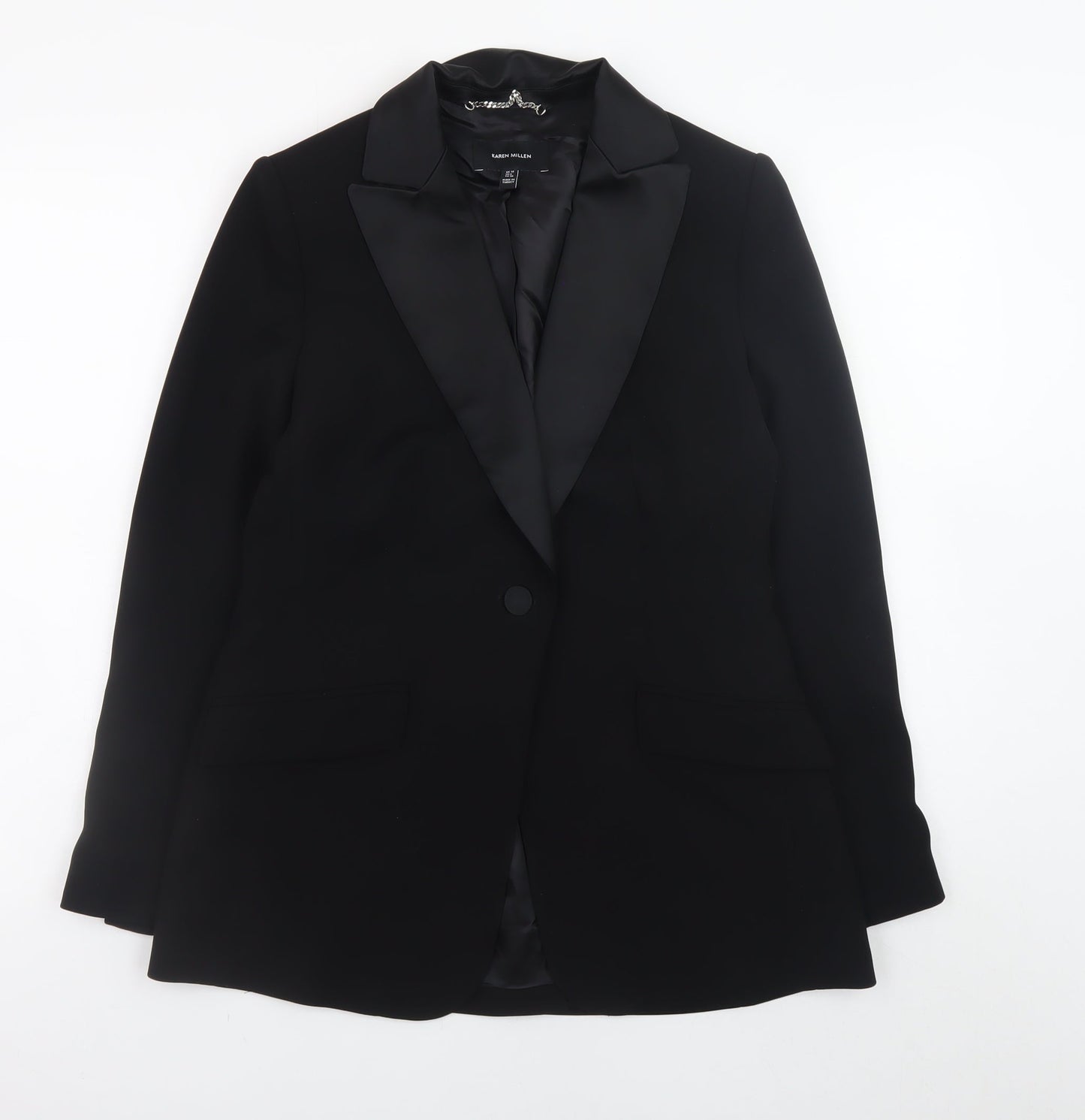 Karen Millen Women's Black Size 10 Classic Satin Lapel Blazer Jacket