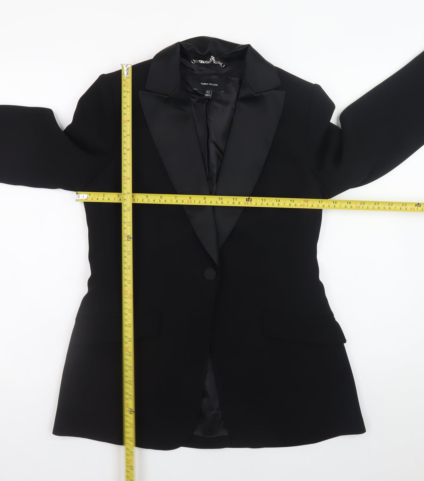 Karen Millen Women's Black Size 10 Classic Satin Lapel Blazer Jacket