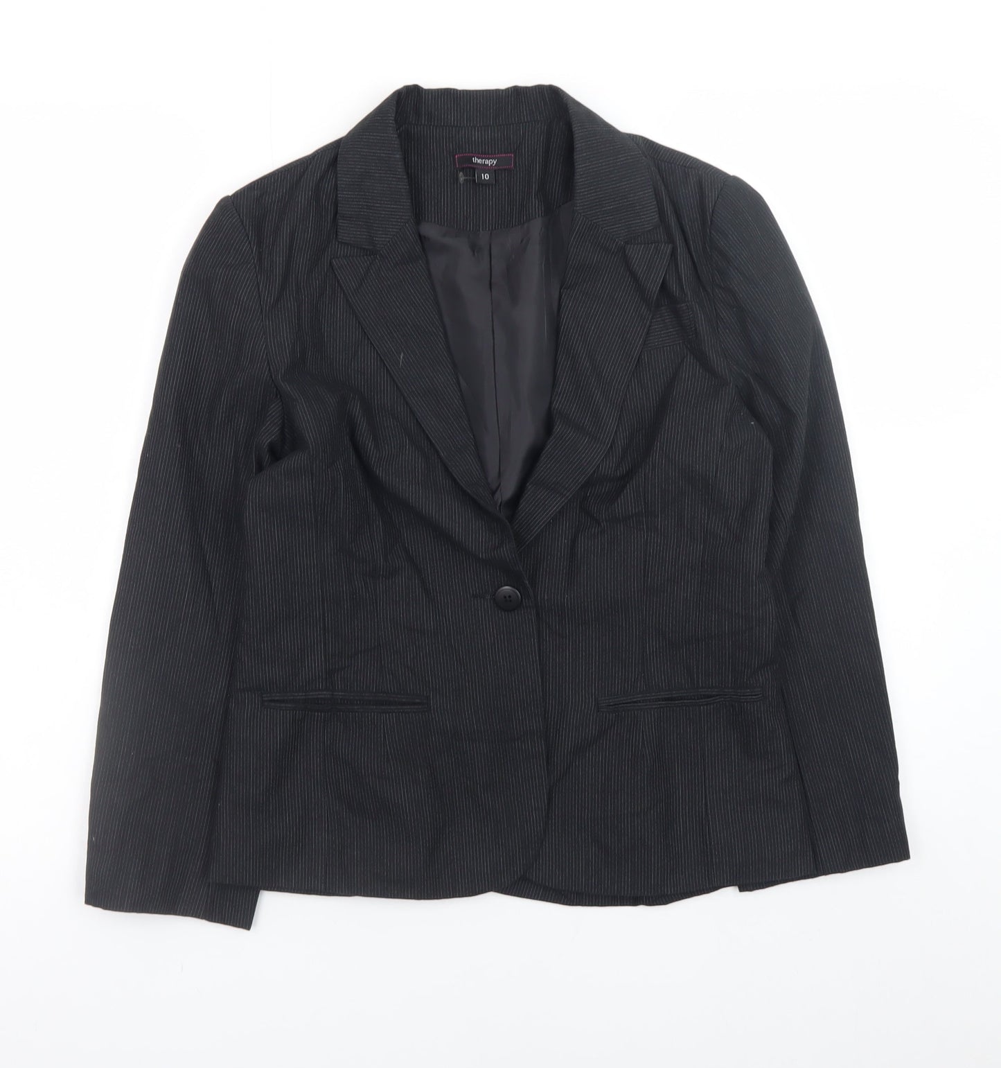 Therapy Womens Black Pinstripe Blazer Size 10 Classic Formal Jacket