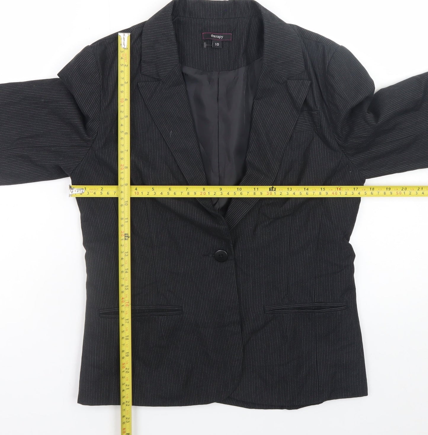 Therapy Womens Black Pinstripe Blazer Size 10 Classic Formal Jacket