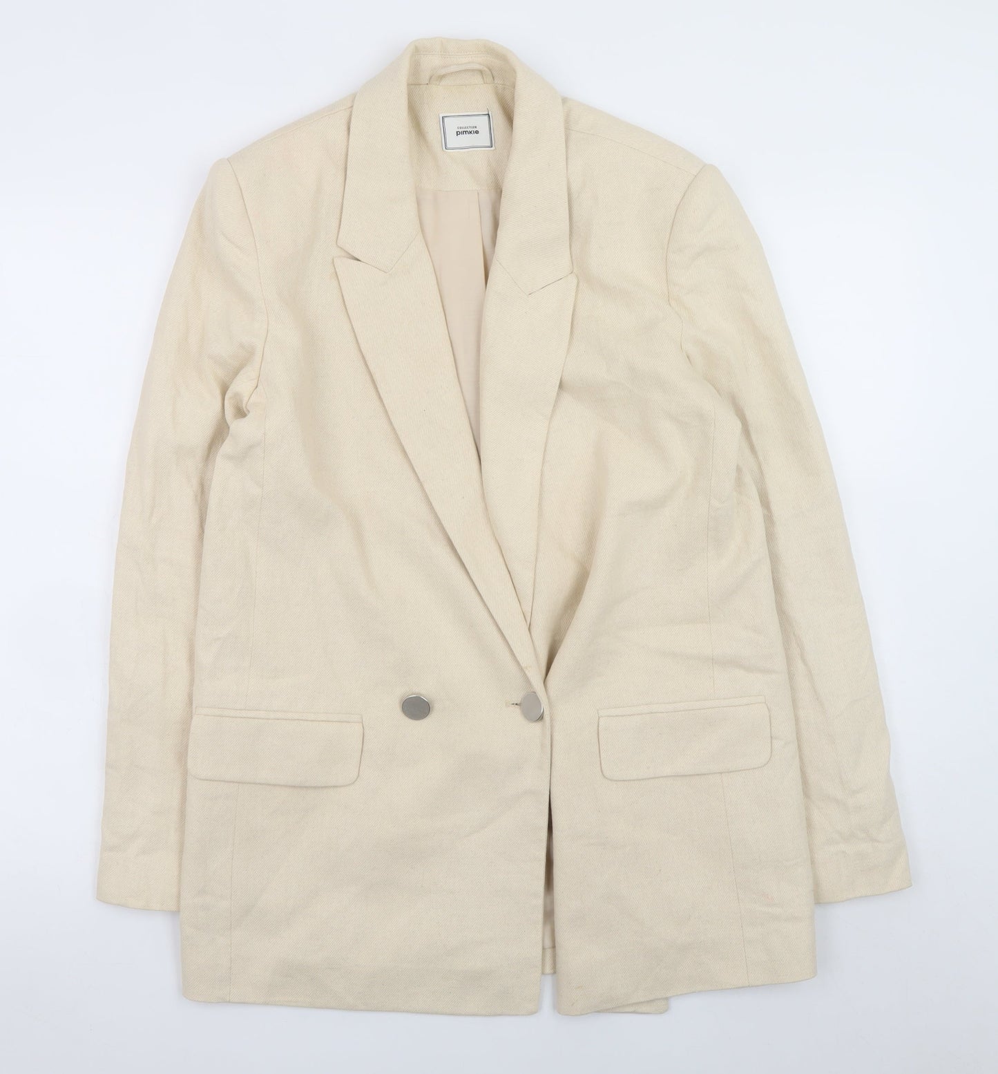 Pimkie Women Beige Linen Blend Double Breasted Blazer Size S