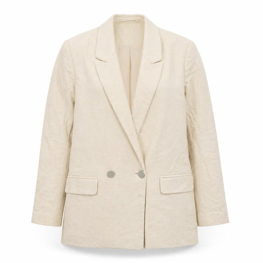 Pimkie Women Beige Linen Blend Double Breasted Blazer Size S