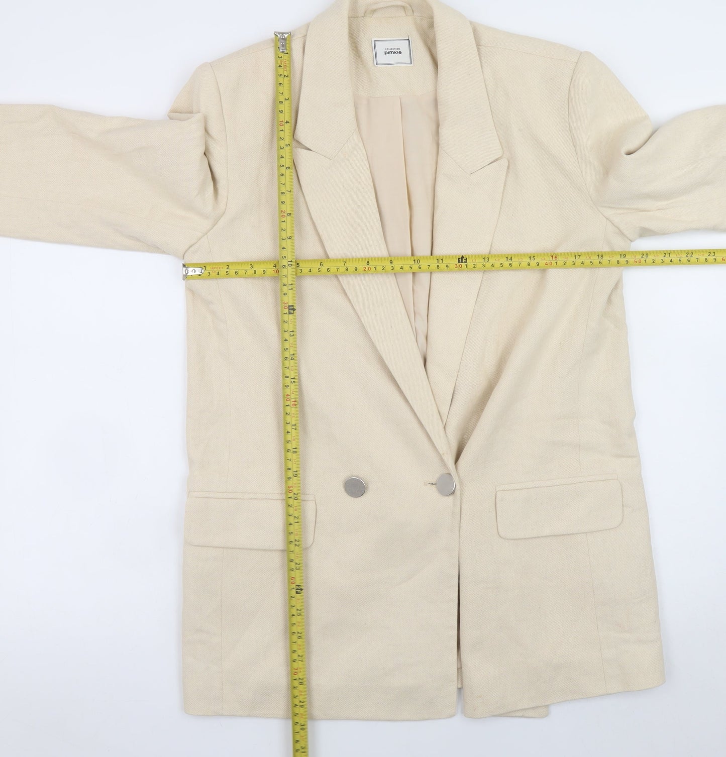 Pimkie Women Beige Linen Blend Double Breasted Blazer Size S