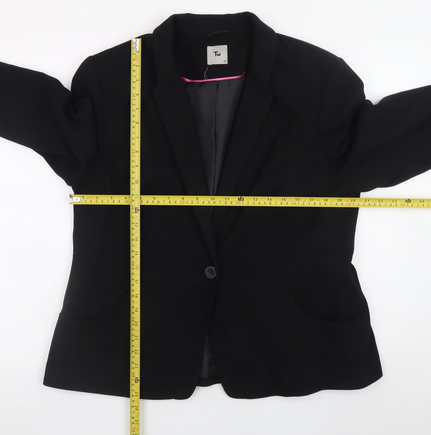Tu Women Black Blazer Size 18 Classic Single-Breasted Jacket