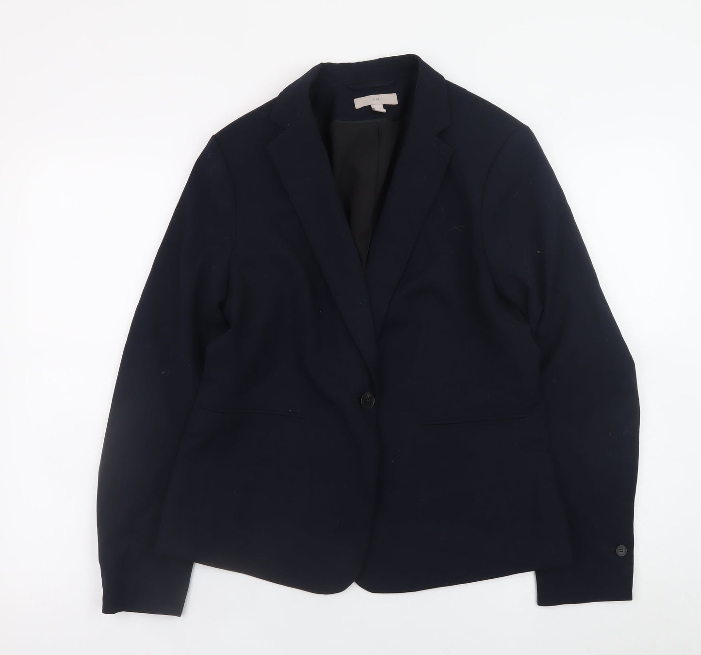 H&M Women Blue Classic Blazer Size 14 Lined Buttoned Jacket