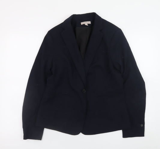 H&M Women Blue Classic Blazer Size 14 Lined Buttoned Jacket