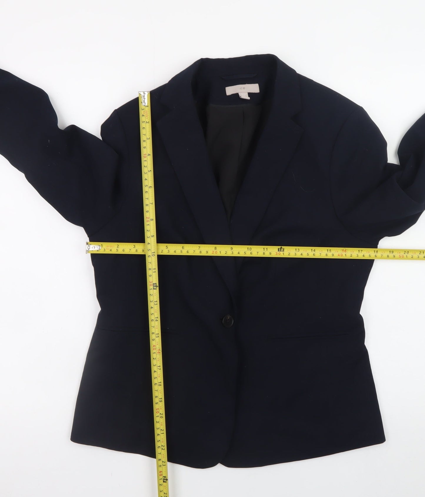 H&M Women Blue Classic Blazer Size 14 Lined Buttoned Jacket