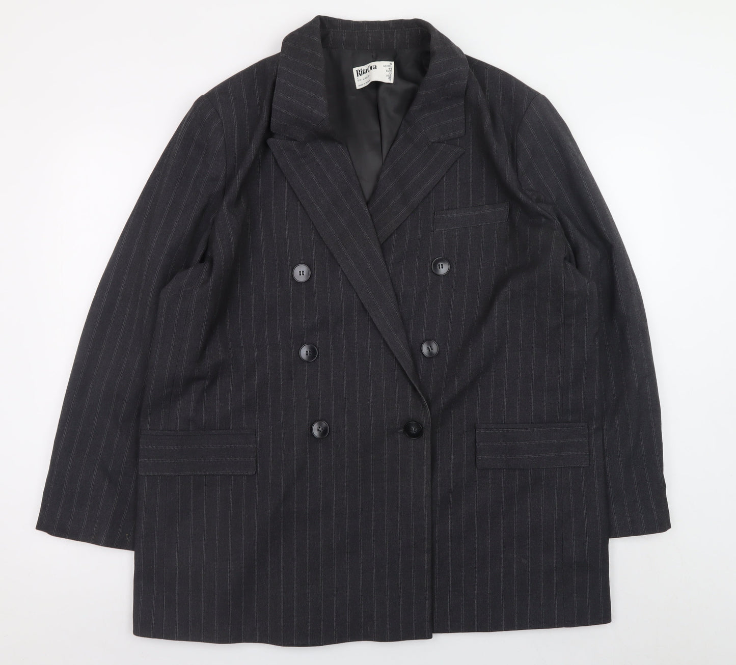 Rita Ora x Primark Womens Black Pinstripe Double Breasted Blazer UK 16