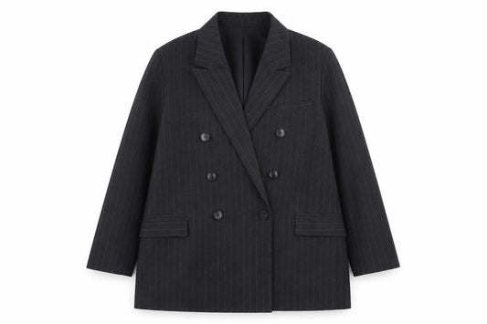 Rita Ora x Primark Womens Black Pinstripe Double Breasted Blazer UK 16
