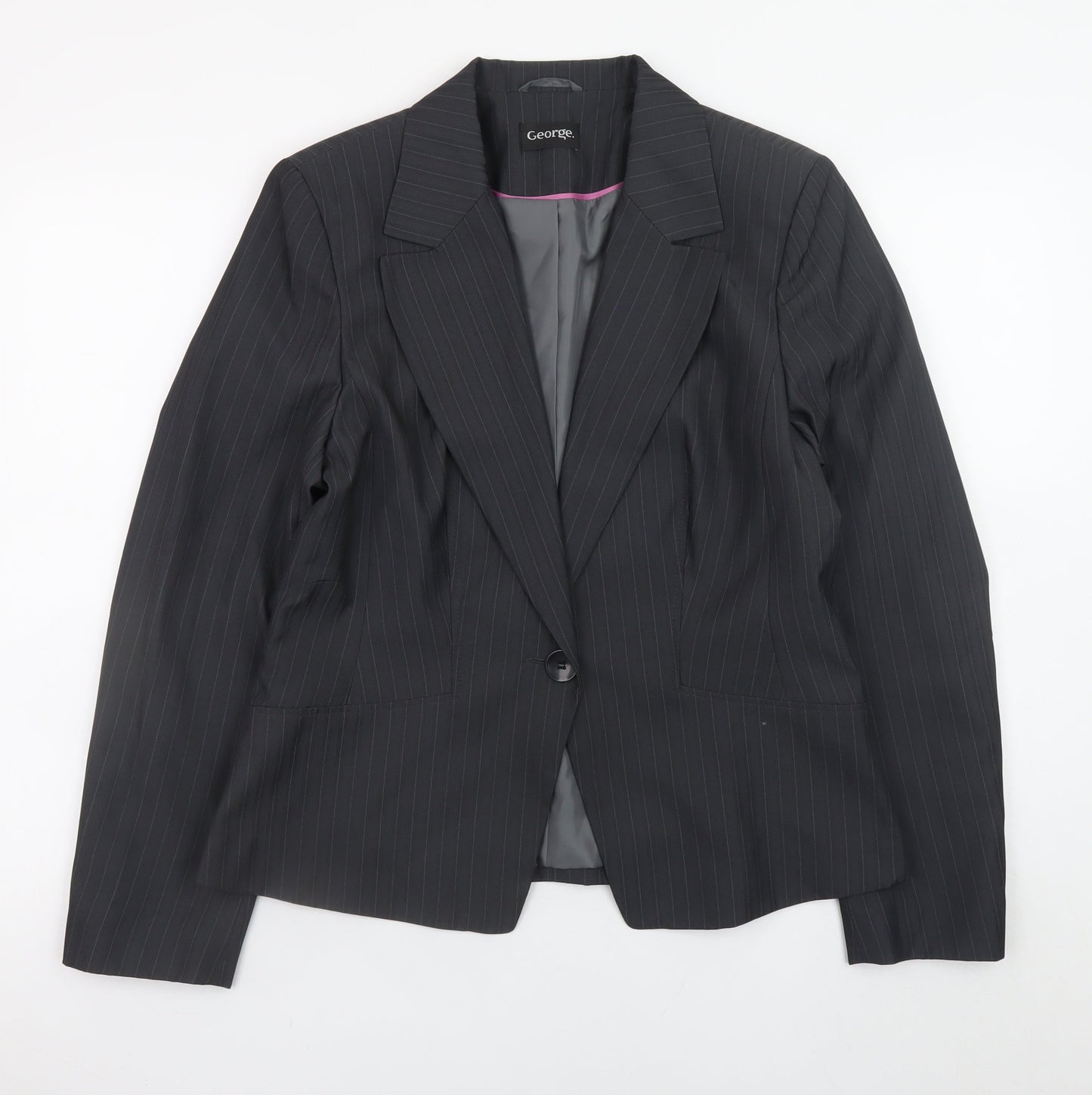 George Women's Black Pinstripe Blazer UK 14 Business Formal Jacket