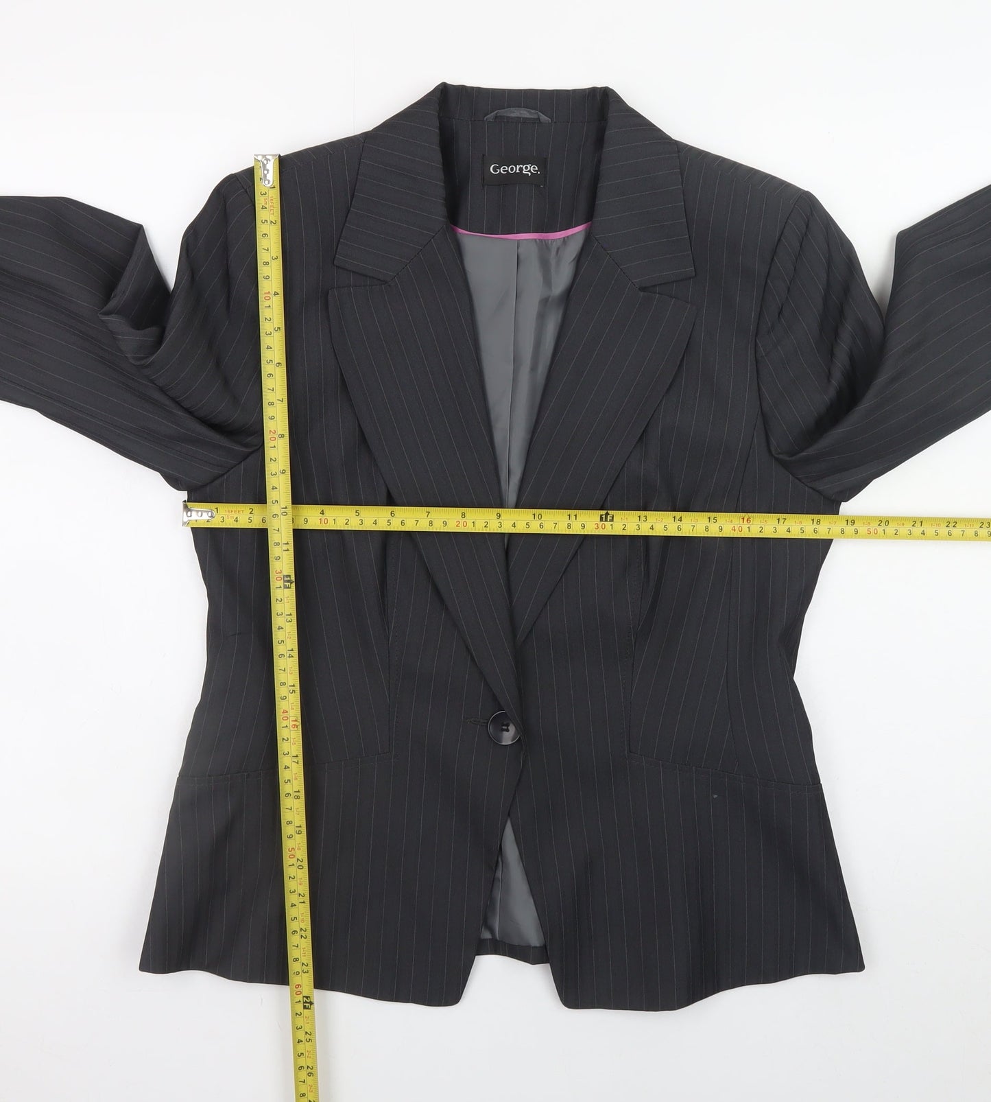 George Women's Black Pinstripe Blazer UK 14 Business Formal Jacket