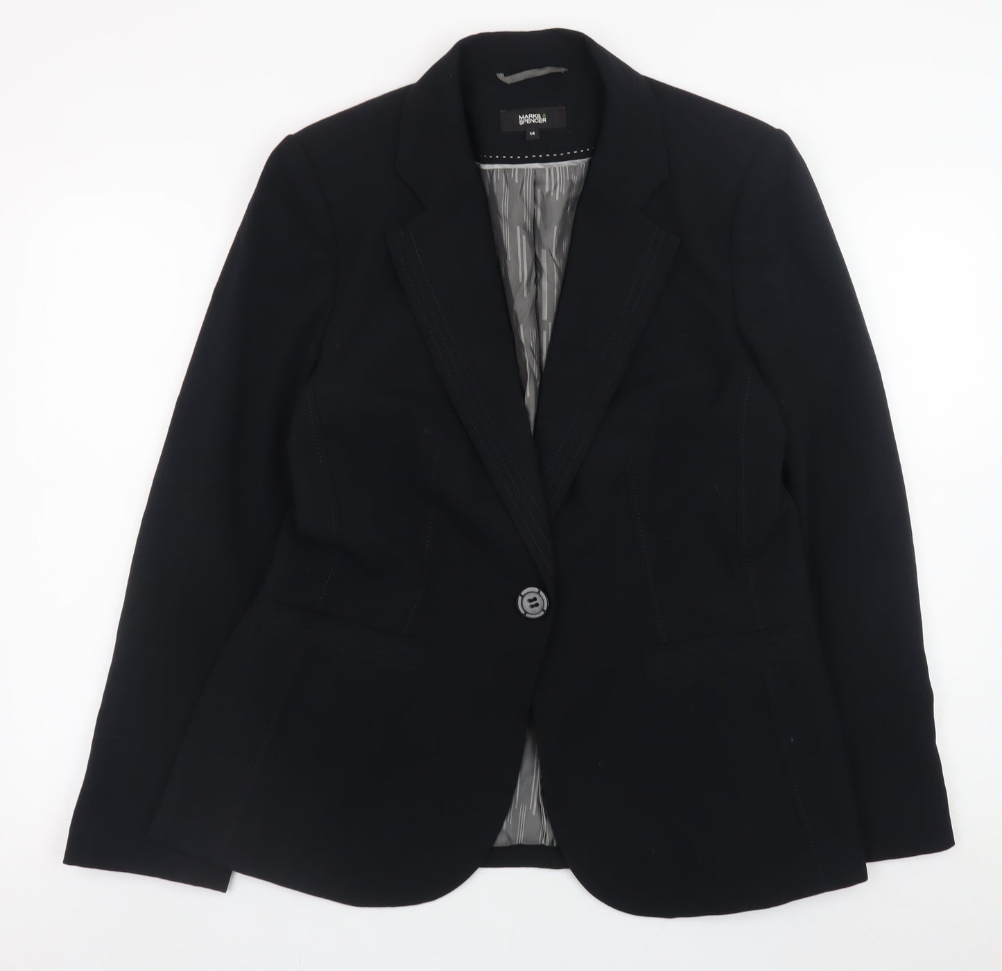 Marks and Spencer Women's Black Blazer Jacket Size 14 Regular Fit