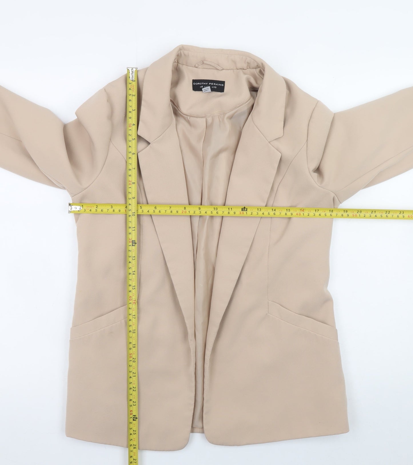 Dorothy Perkins Women Beige Blazer UK 10 Classic Mid-Length Jacket