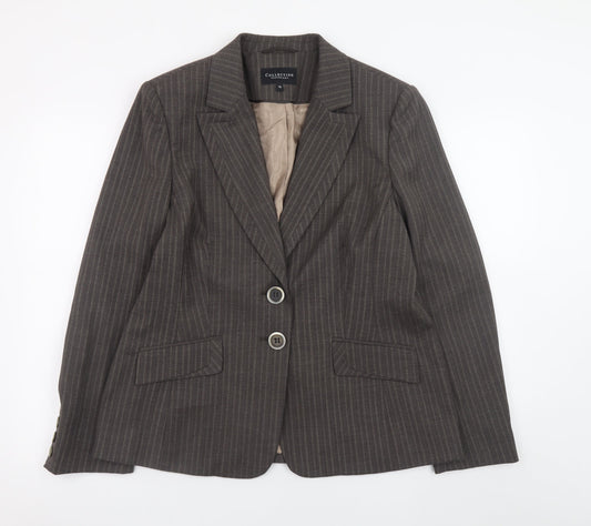 Debenhams Women Brown Pinstripe Blazer Size 16 Single Breasted Lined