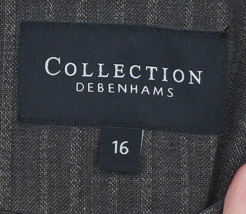 Debenhams Women Brown Pinstripe Blazer Size 16 Single Breasted Lined