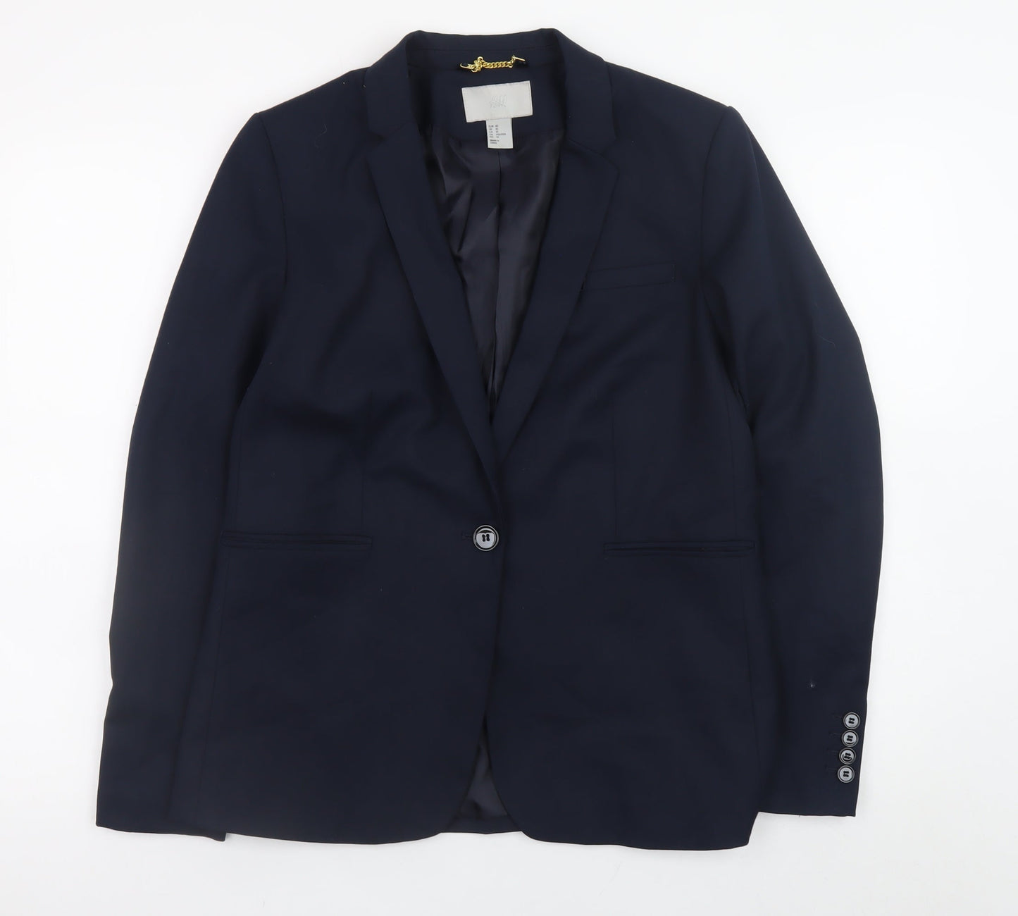 H&M Women's Navy Blue Blazer Jacket Size 12 Classic Single Breasted