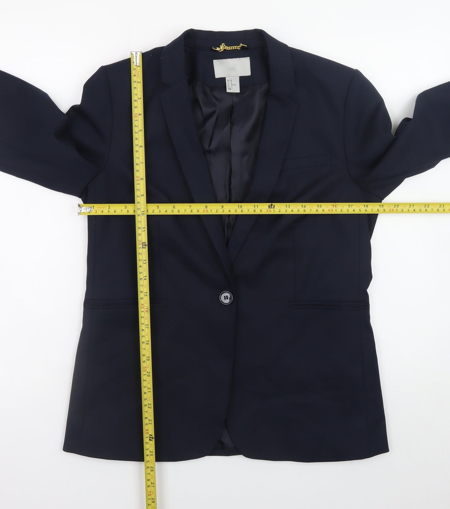 H&M Women's Navy Blue Blazer Jacket Size 12 Classic Single Breasted