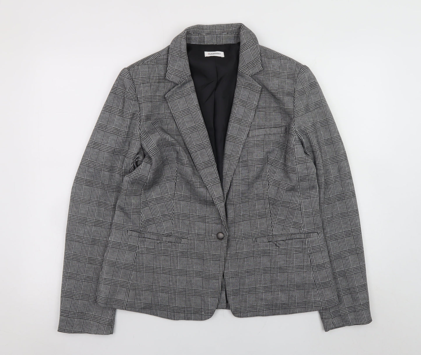 Damart Women's Grey Check Blazer UK 14 Classic Lined Jacket