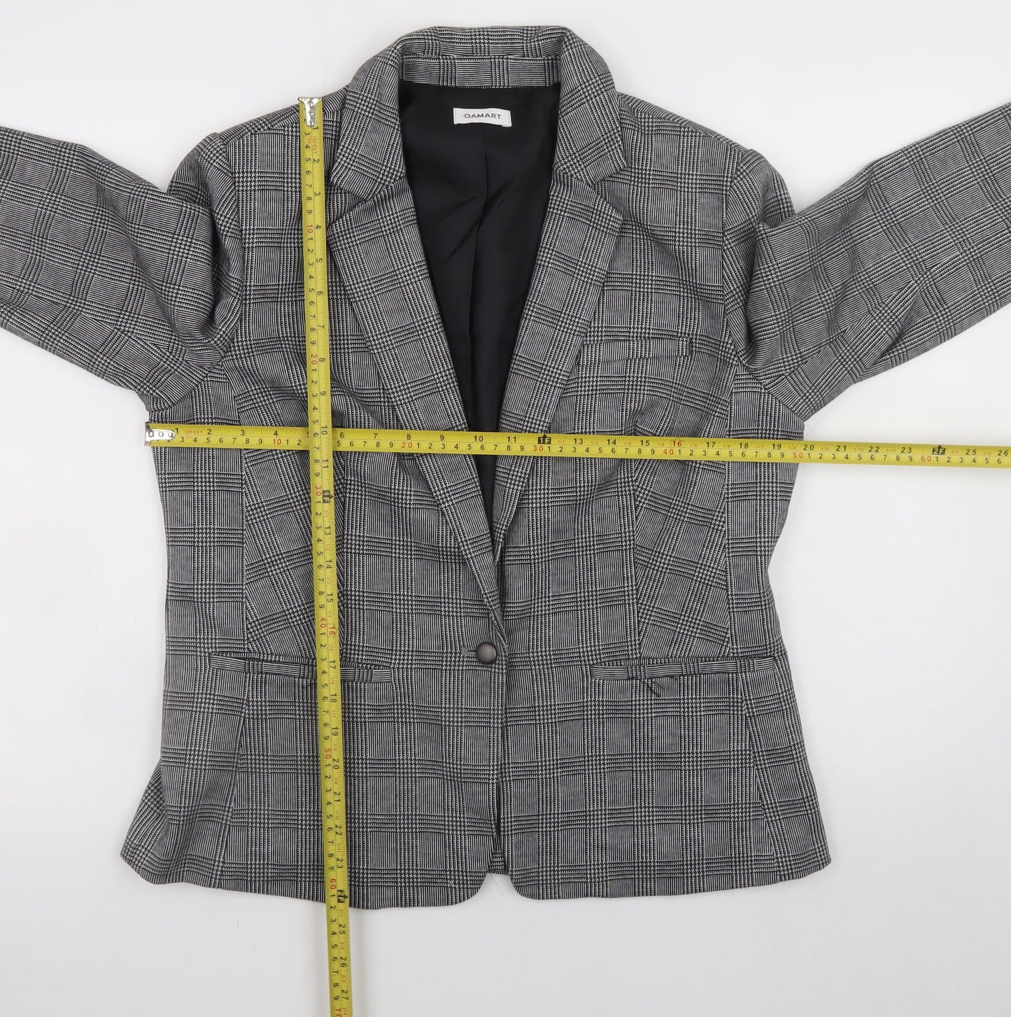 Damart Women's Grey Check Blazer UK 14 Classic Lined Jacket