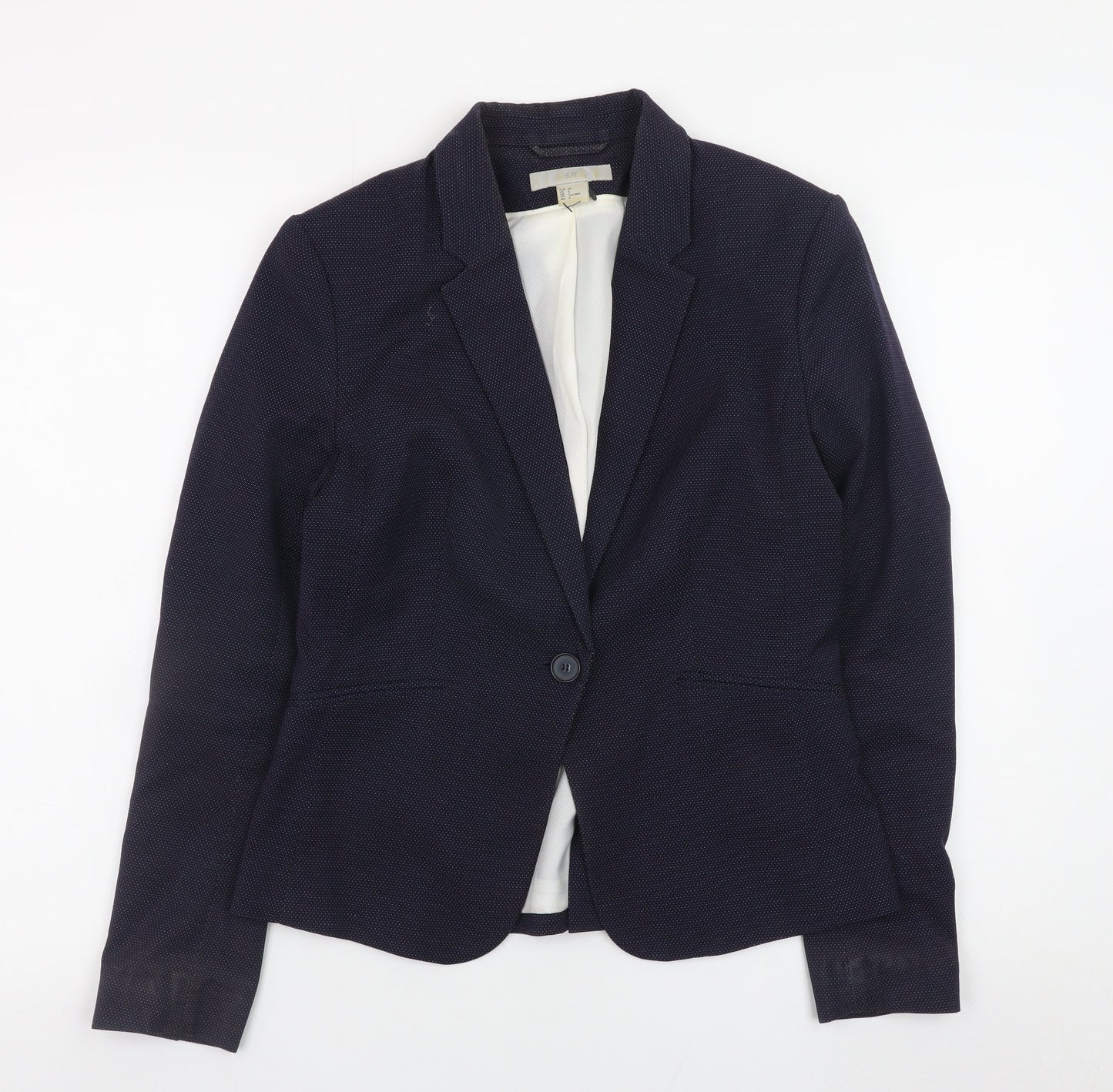 H&M Women Navy Blue Blazer Jacket Size 10 Classic Fitted Style