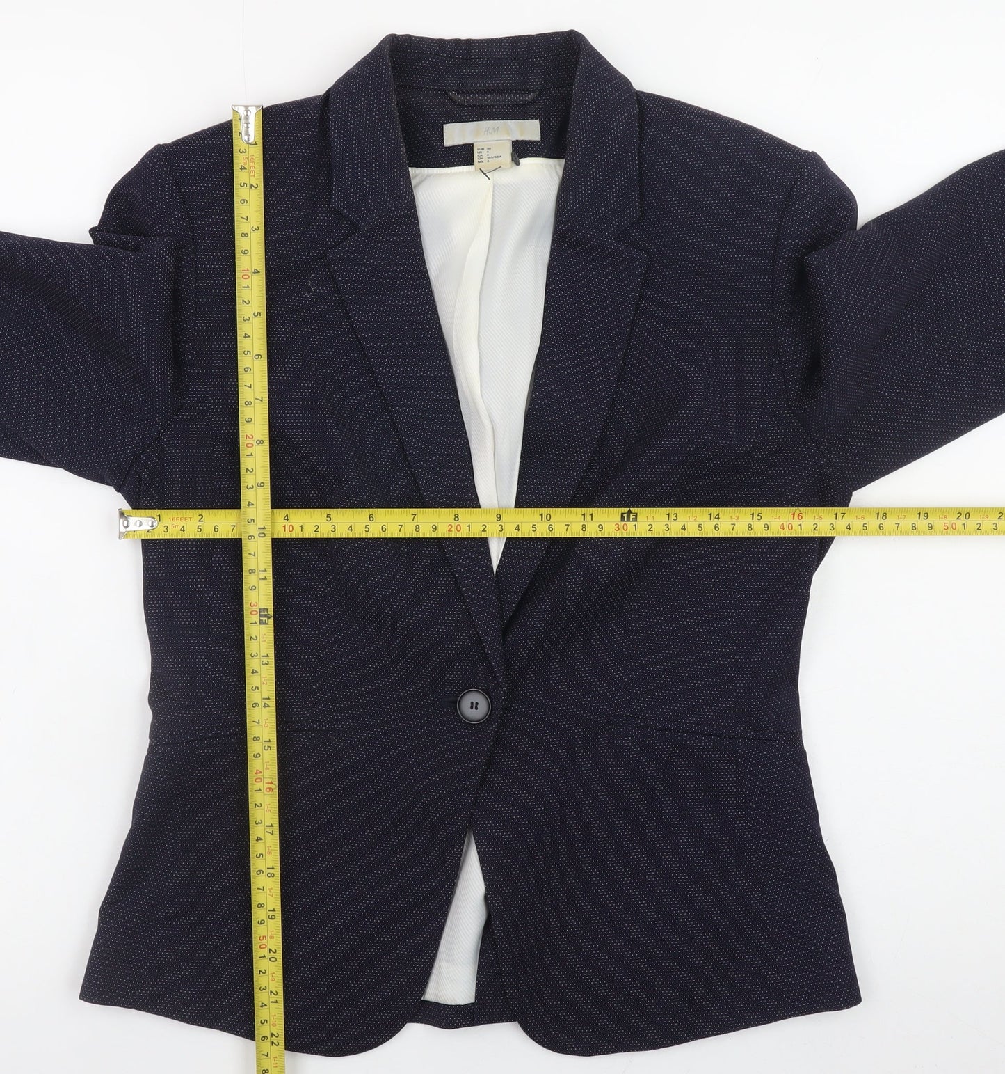 H&M Women Navy Blue Blazer Jacket Size 10 Classic Fitted Style
