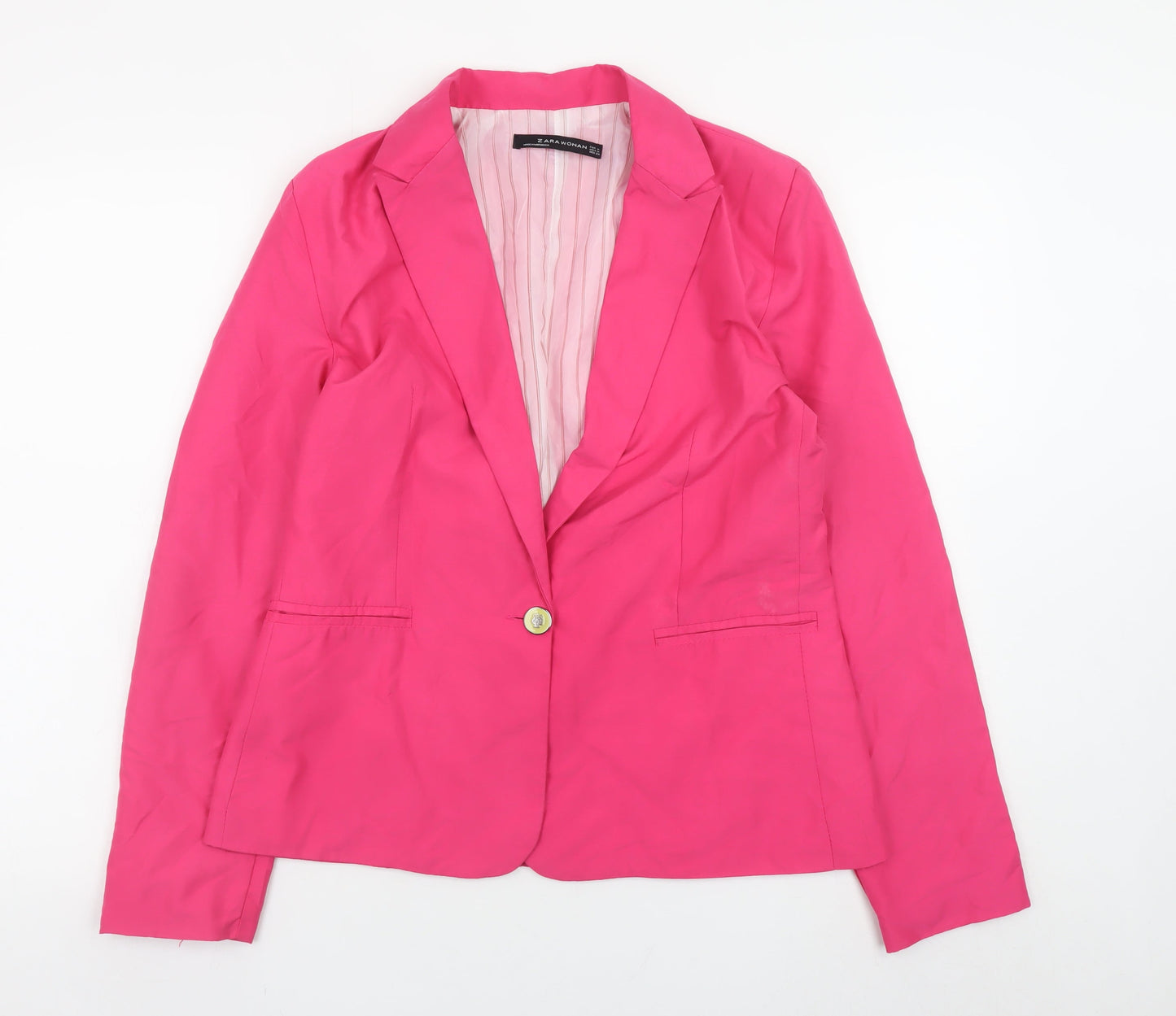 Zara Women Pink Cotton Blazer Jacket Size 12 Classic Style