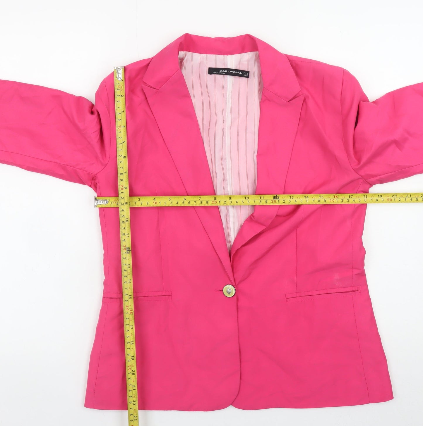 Zara Women Pink Cotton Blazer Jacket Size 12 Classic Style