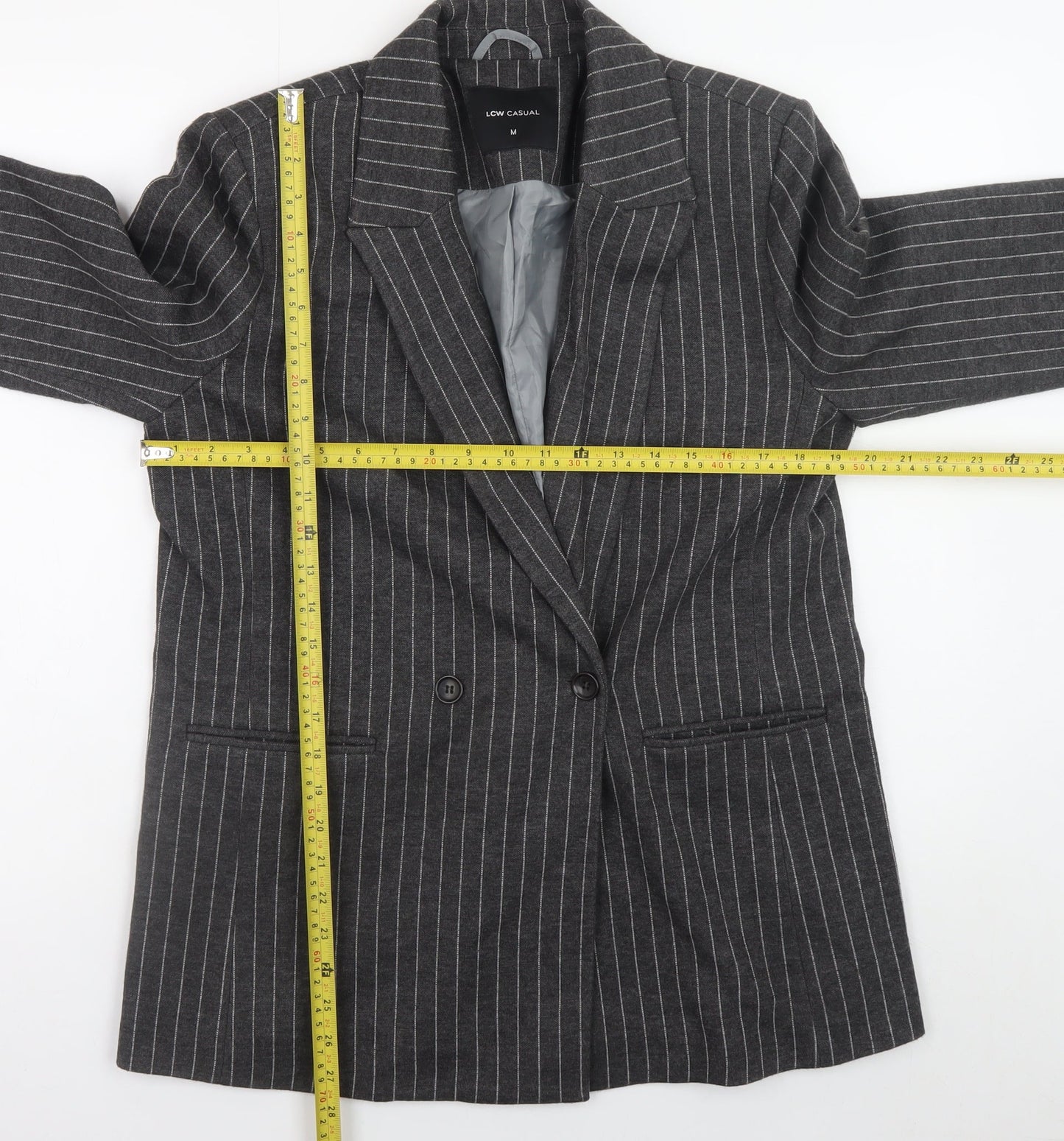 LCW Casual Women's Grey Pinstripe Blazer M Business Style