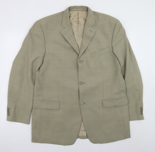 Rosselini Men's Beige Checked Wool Blend Blazer 42R Classic Fit