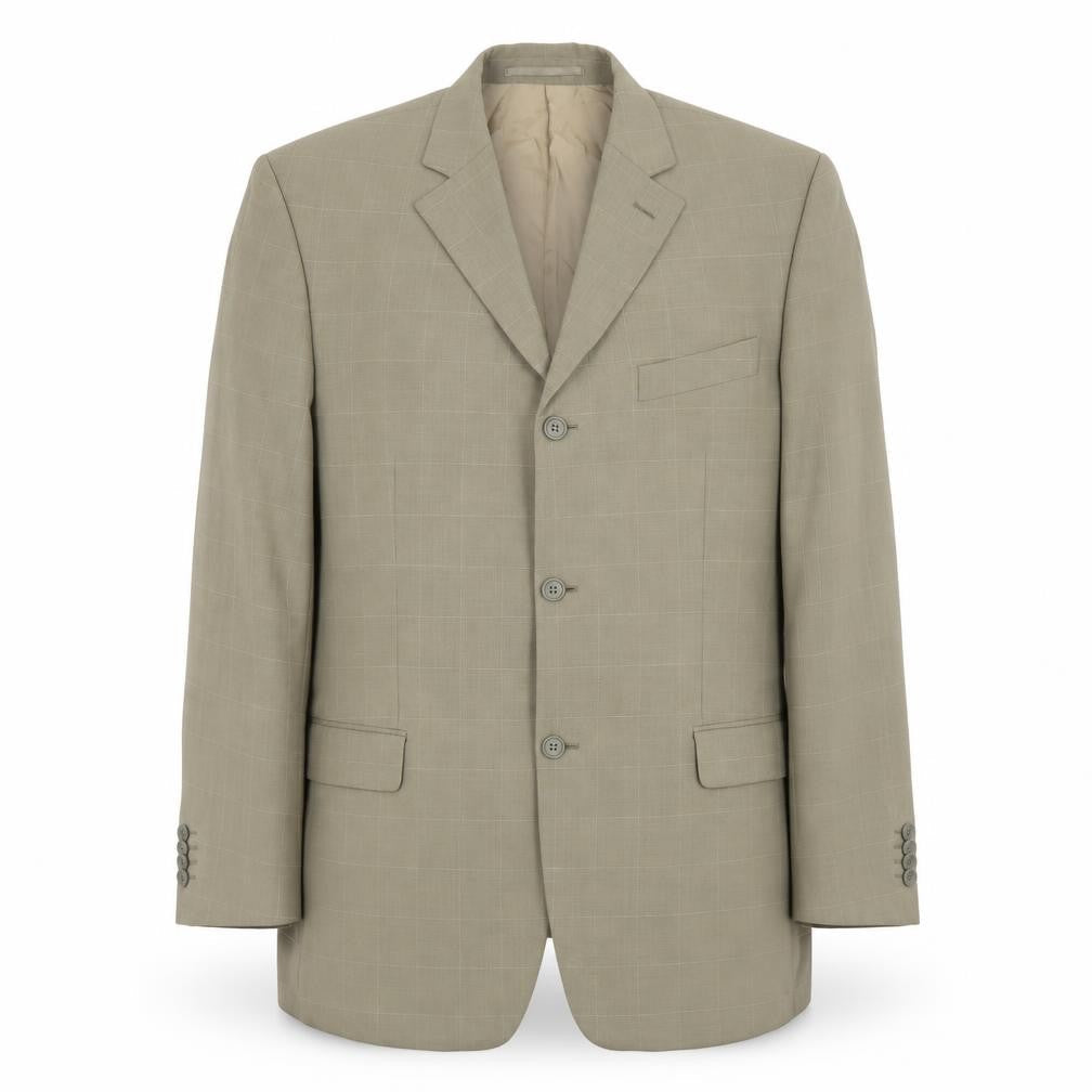 Rosselini Men's Beige Checked Wool Blend Blazer 42R Classic Fit