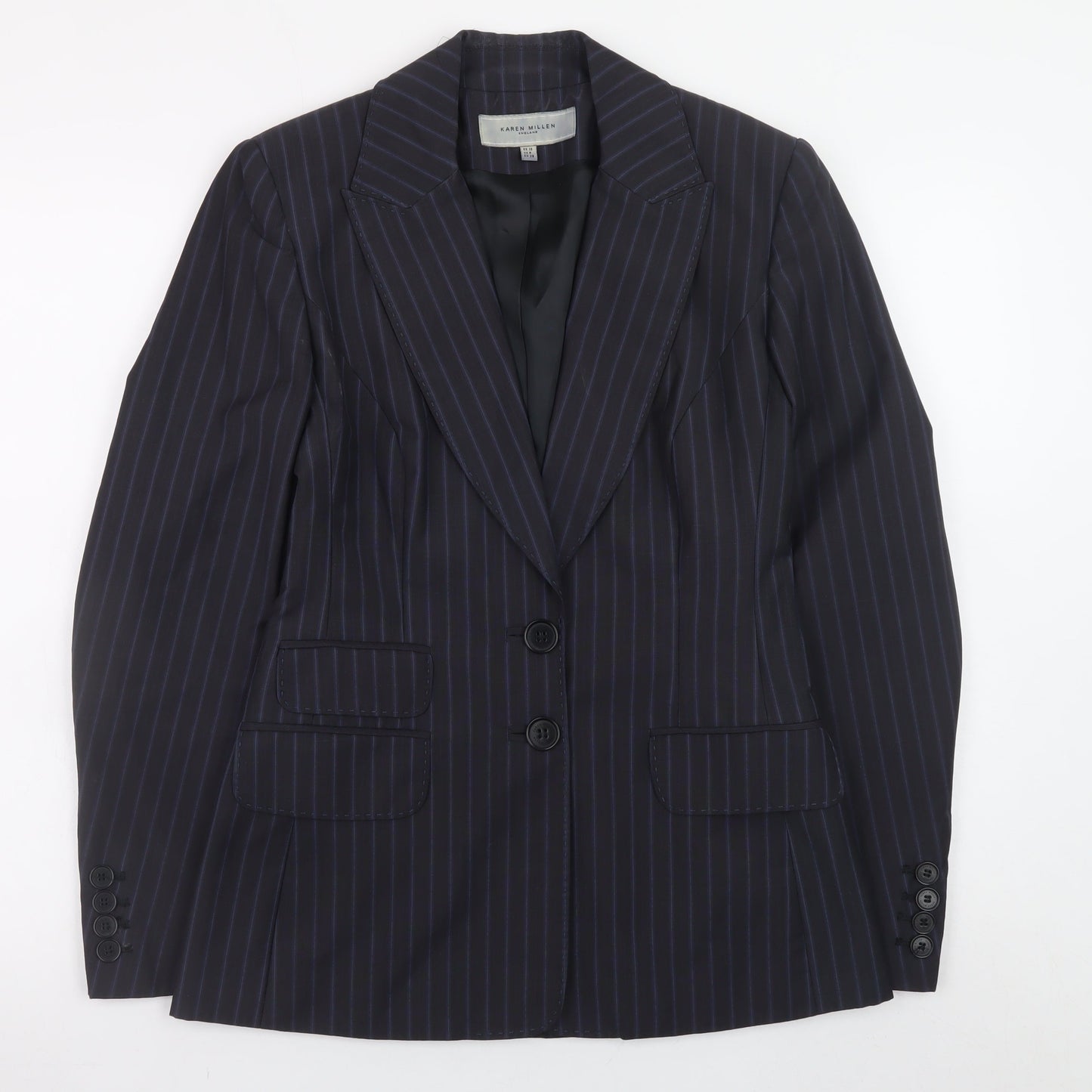 Karen Millen Women's Black Pinstripe Wool Blend Blazer UK 10