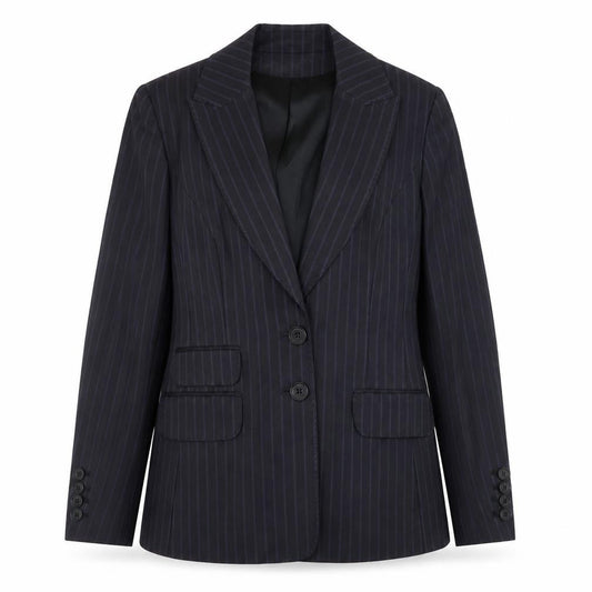 Karen Millen Women's Black Pinstripe Wool Blend Blazer UK 10