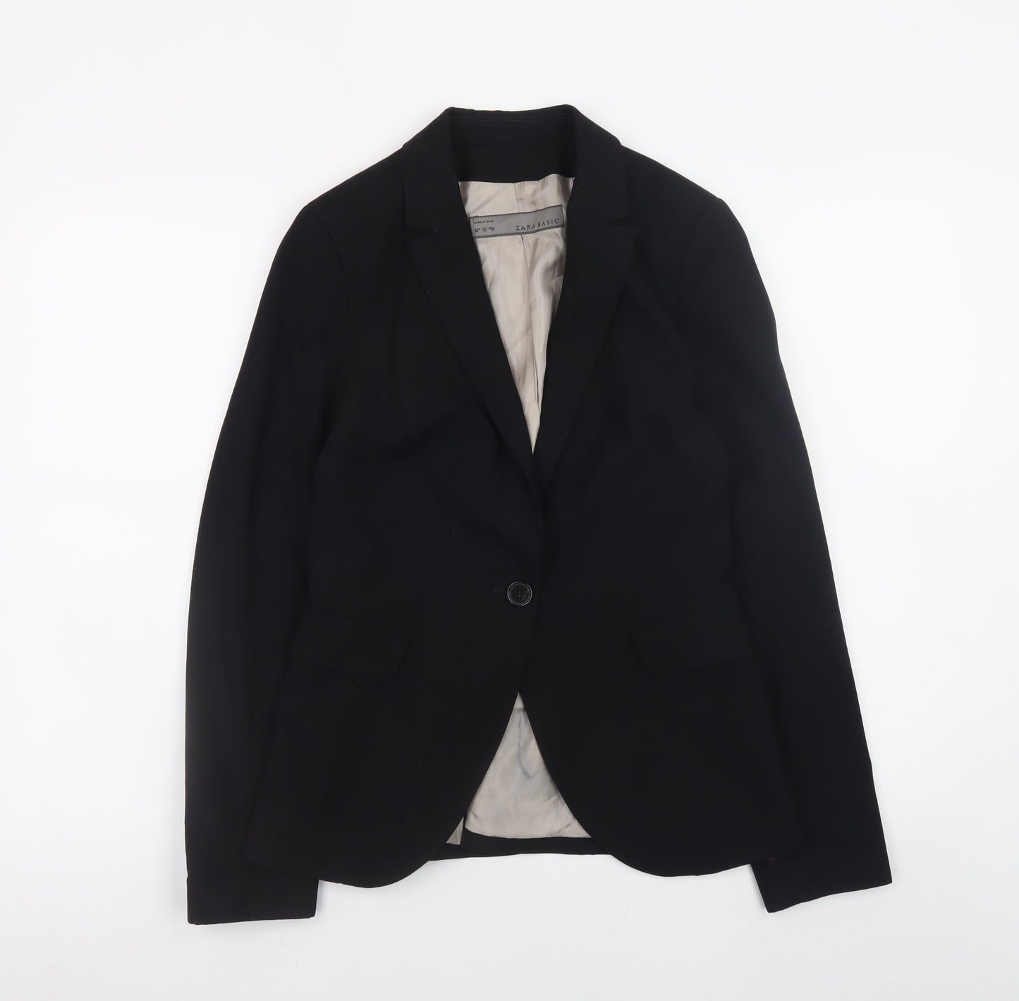 Zara Basic Womens Black Blazer Jacket Size 8 Classic Single Breasted