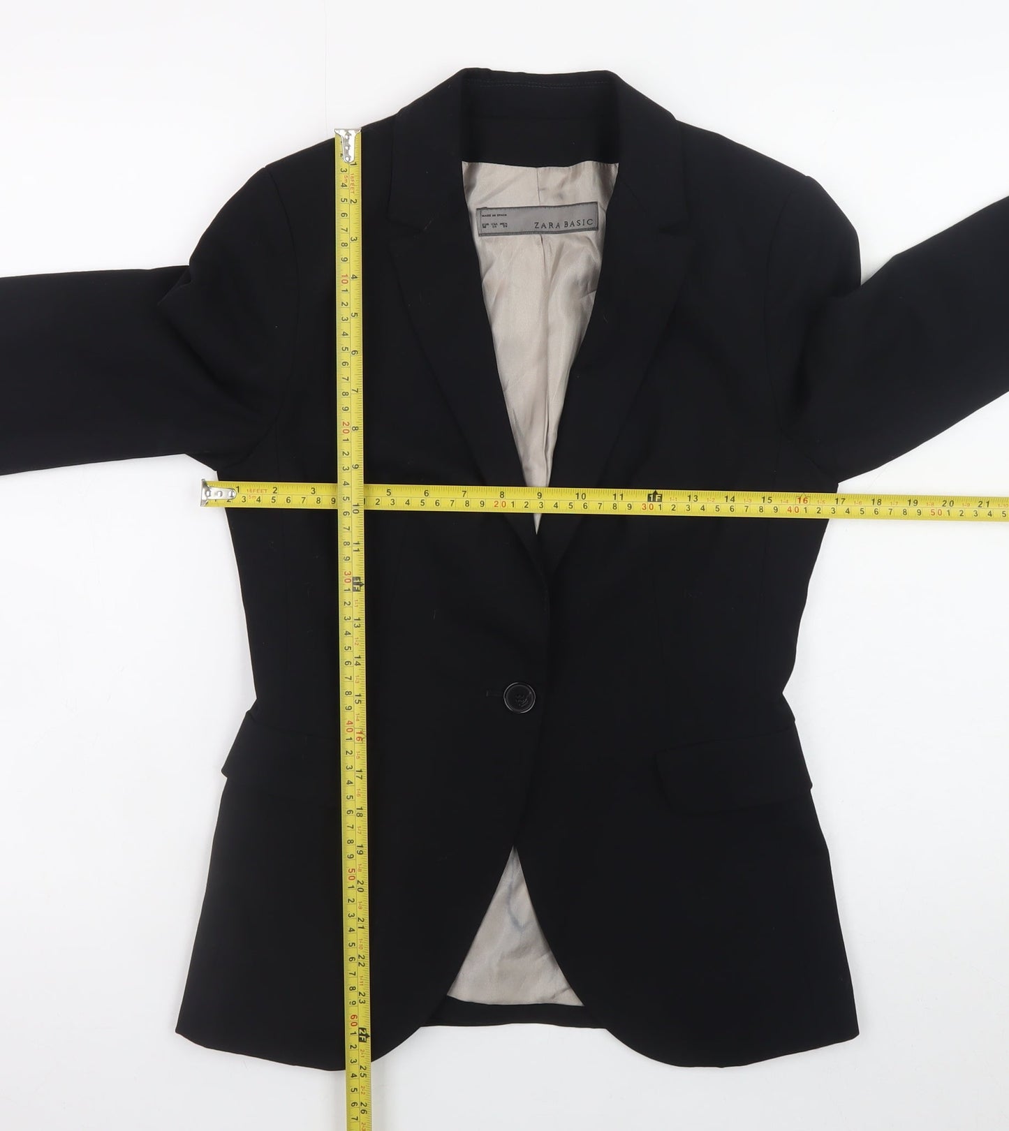 Zara Basic Womens Black Blazer Jacket Size 8 Classic Single Breasted