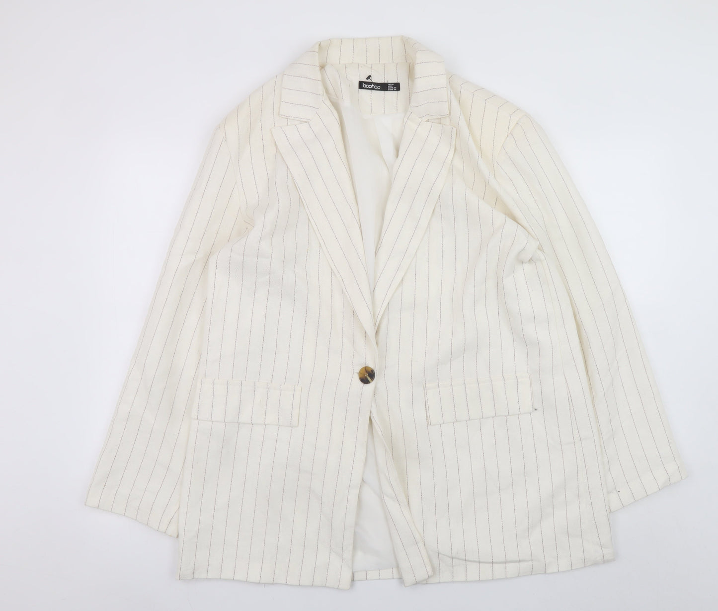 Boohoo Women’s Ivory Pinstripe Blazer UK 10 Single-Breasted Jacket