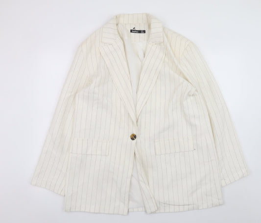 Boohoo Women’s Ivory Pinstripe Blazer UK 10 Single-Breasted Jacket