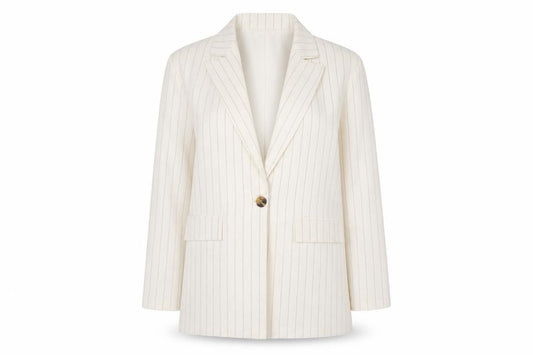 Boohoo Women’s Ivory Pinstripe Blazer UK 10 Single-Breasted Jacket