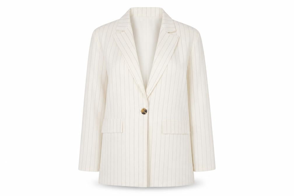 Boohoo Women’s Ivory Pinstripe Blazer UK 10 Single-Breasted Jacket