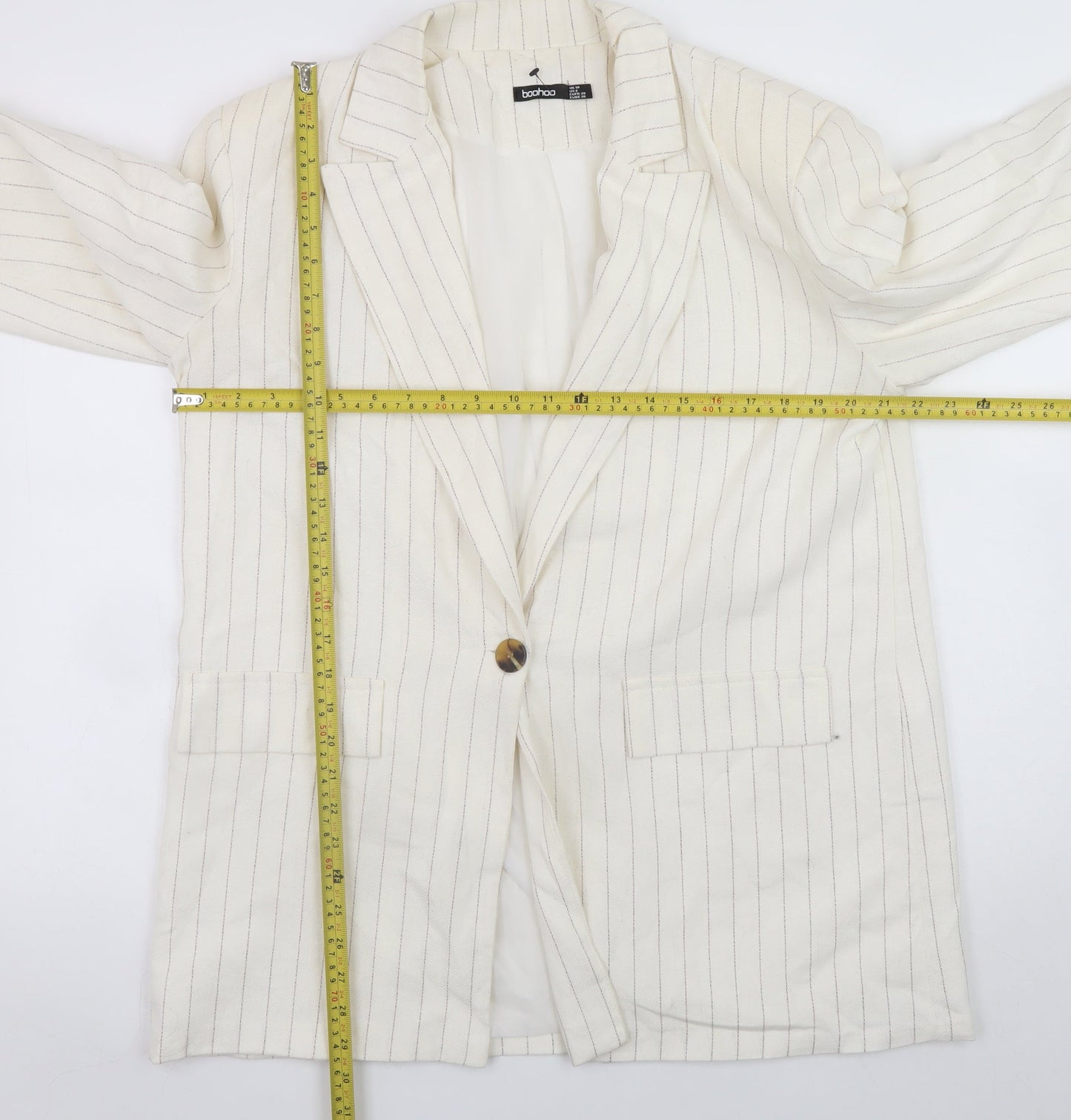 Boohoo Women’s Ivory Pinstripe Blazer UK 10 Single-Breasted Jacket