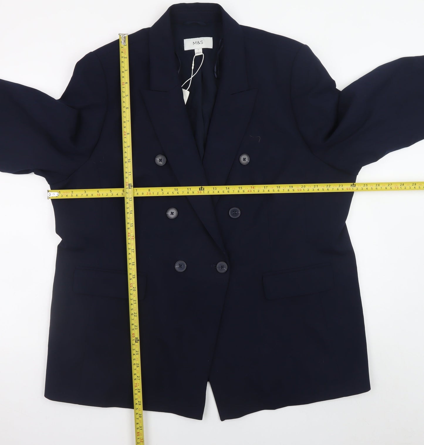 Marks and Spencer Womens Blue Size 22 Double Breasted Blazer Jacket