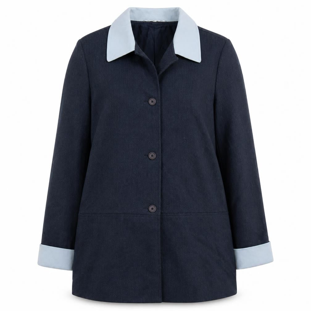 Penny Plain Women's Blue Wool Blend Overcoat Size 12