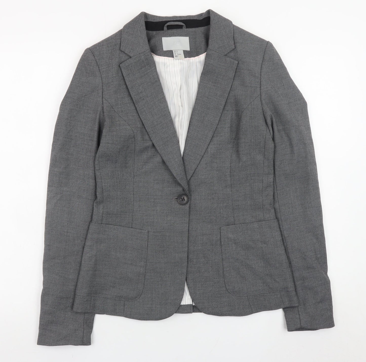 H&M Womens Grey Slim Fit Blazer Jacket Size 8