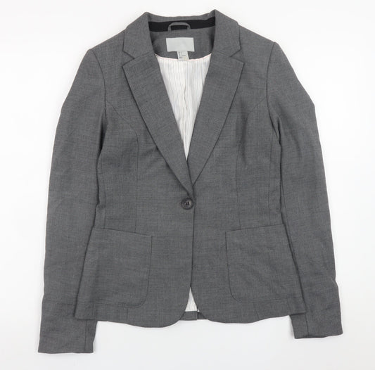 H&M Womens Grey Slim Fit Blazer Jacket Size 8