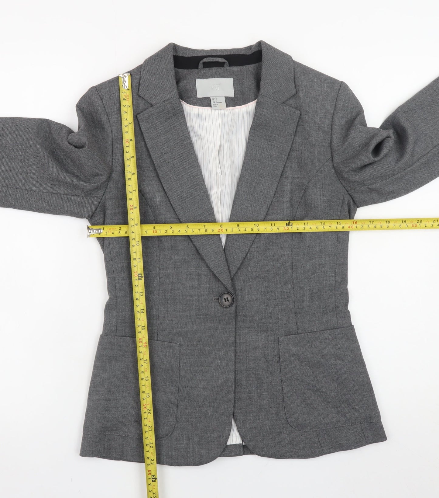 H&M Womens Grey Slim Fit Blazer Jacket Size 8