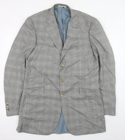Pal Zileri Men's Grey Checked Wool Blazer Jacket Size 52 Regular