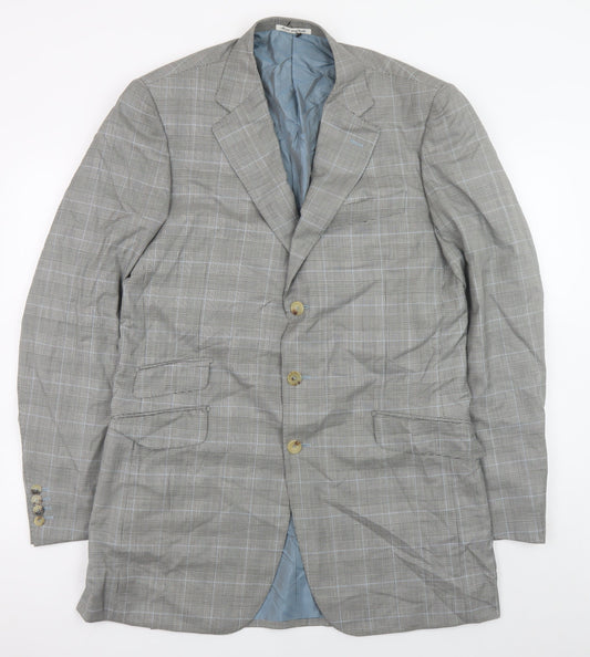 Pal Zileri Men's Grey Checked Wool Blazer Jacket Size 52 Regular