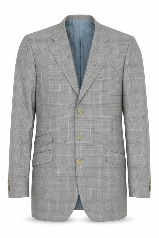 Pal Zileri Men's Grey Checked Wool Blazer Jacket Size 52 Regular