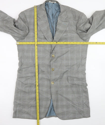 Pal Zileri Men's Grey Checked Wool Blazer Jacket Size 52 Regular