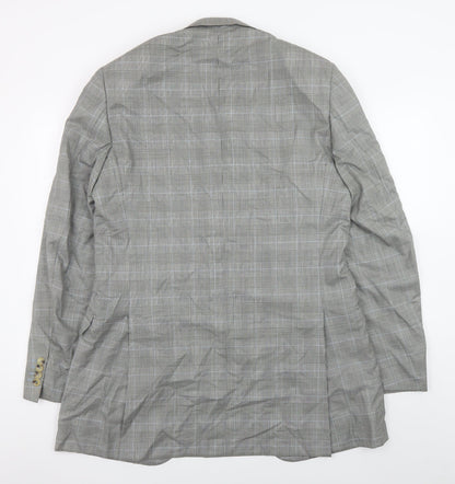 Pal Zileri Men's Grey Checked Wool Blazer Jacket Size 52 Regular