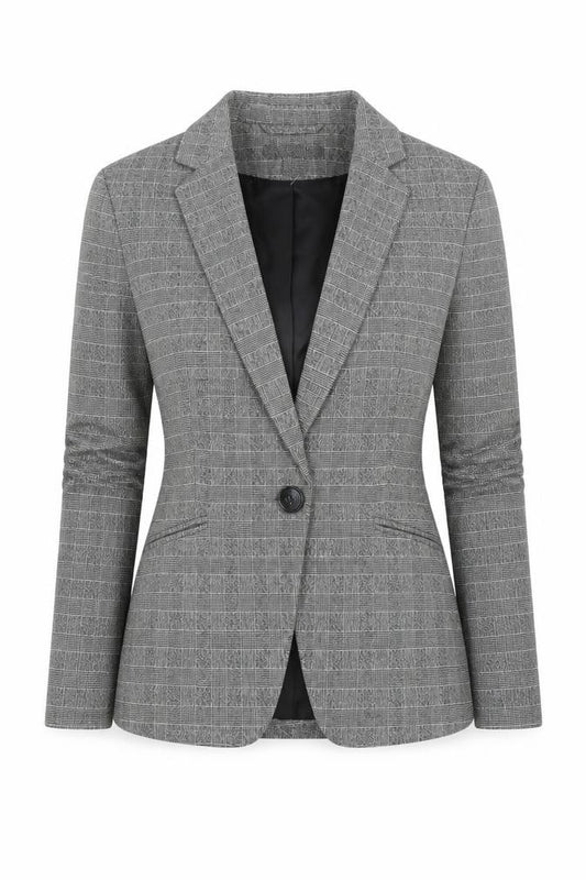 H&M Women Grey Check Slim Fit Blazer Size 4 Classic Workwear